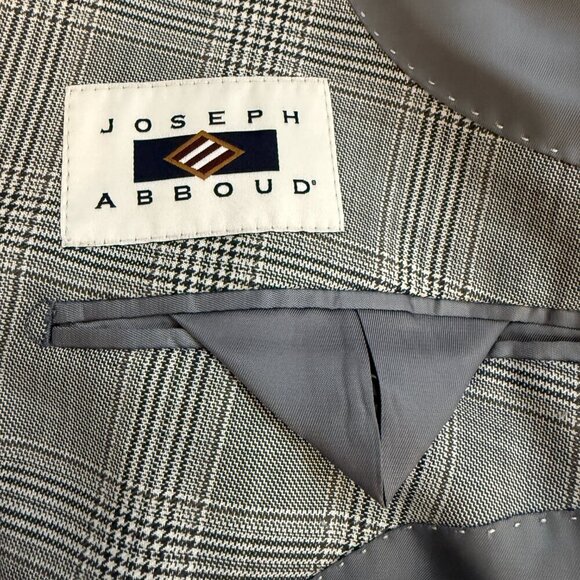 Joseph Abboud Fairway Plaid Wool Sport Coat Dinner Jacket Blazer Men's 46R Gray - Picture 12 of 14